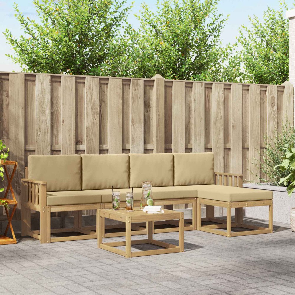 vidaXL Utomhussoffset med kudde 6 pcs Vit och Beige