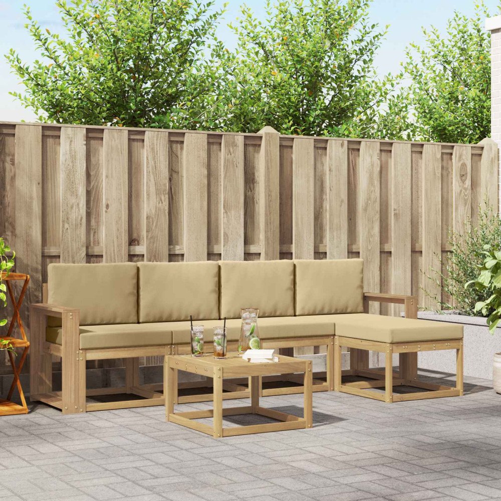 vidaXL Utomhussoffset med kudde 6 pcs Vit och Beige