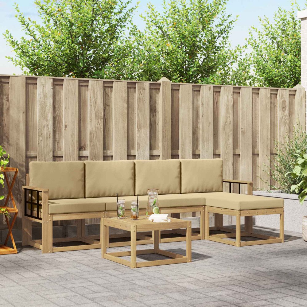 vidaXL Utomhussoffset med kudde 6 pcs Vit och Beige