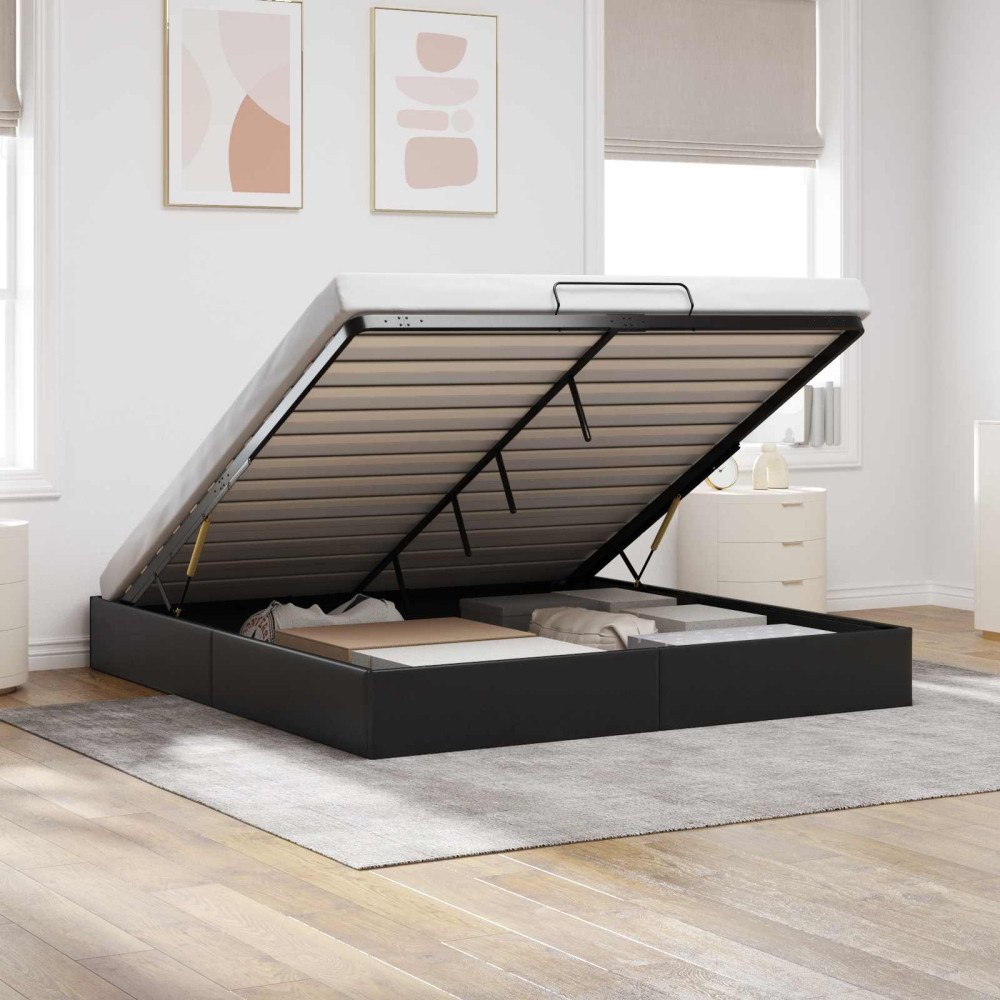 vidaXL Ottoman Sängram Svart King size Konstläder