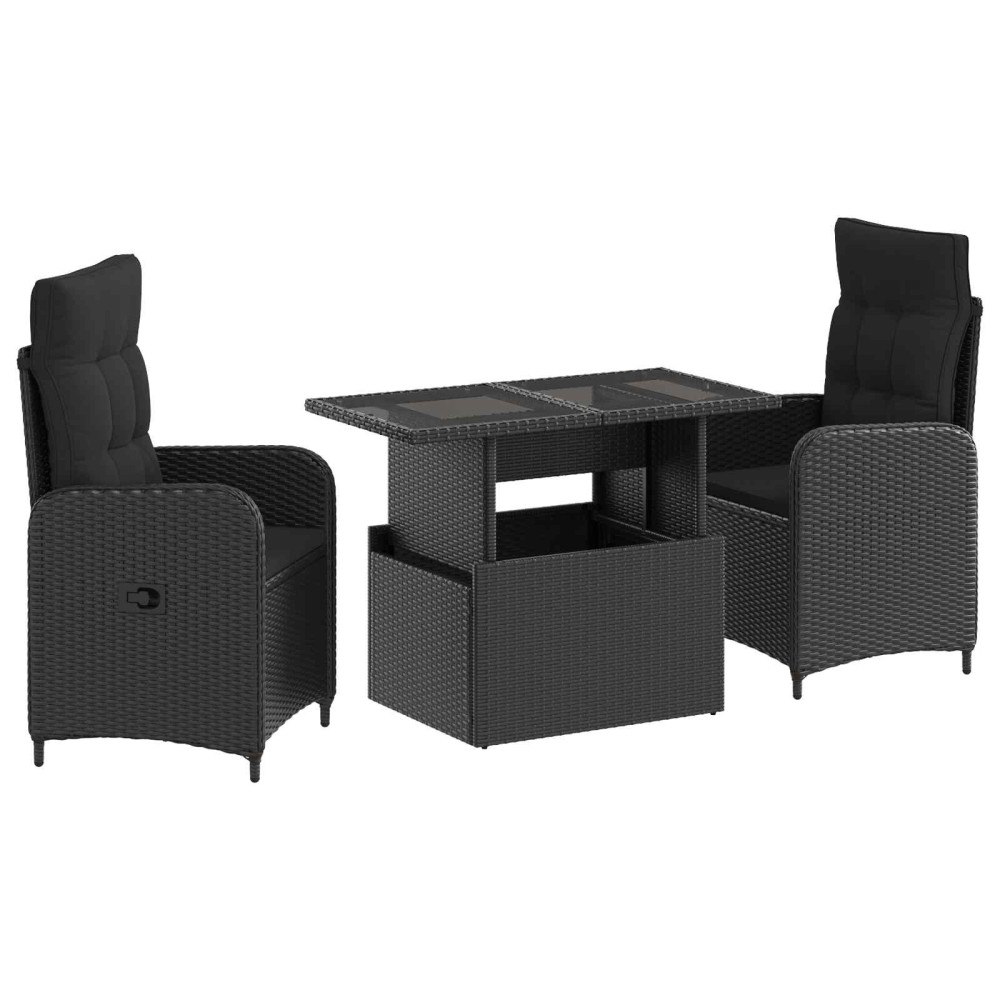 vidaXL Utomhusmatbord 3 pcs Svart konstrotting