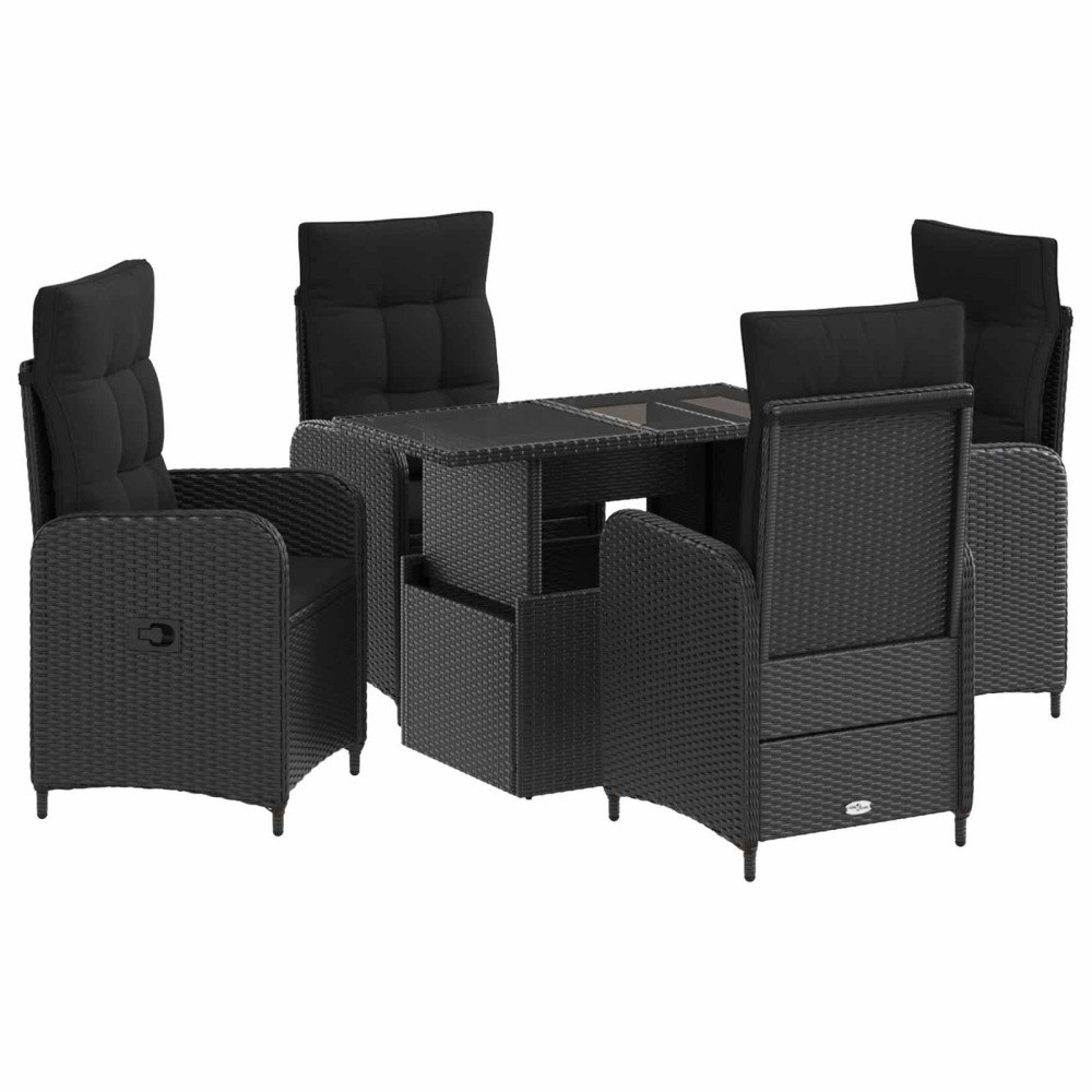 vidaXL Utomhusmatbord 5 pcs Svart konstrotting