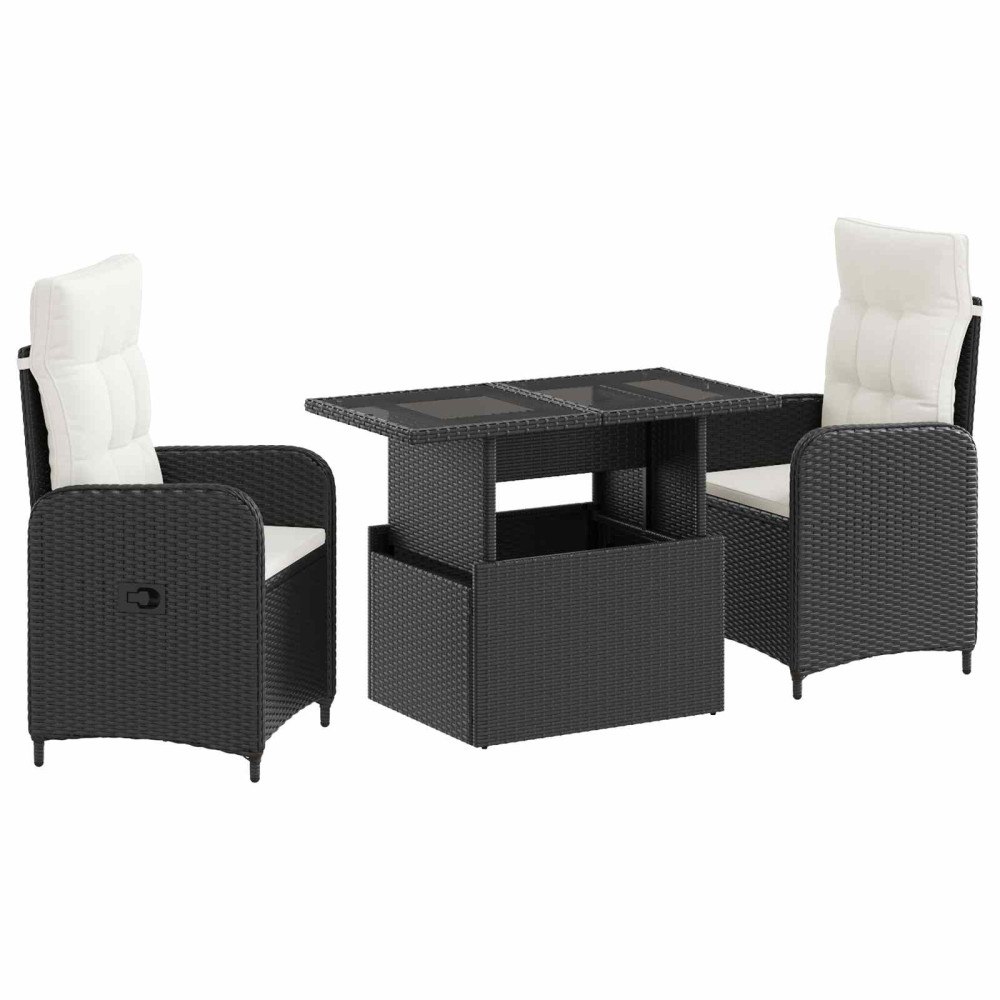 vidaXL Utomhusmatbord 3 pcs Svart och krämvit konstrotting
