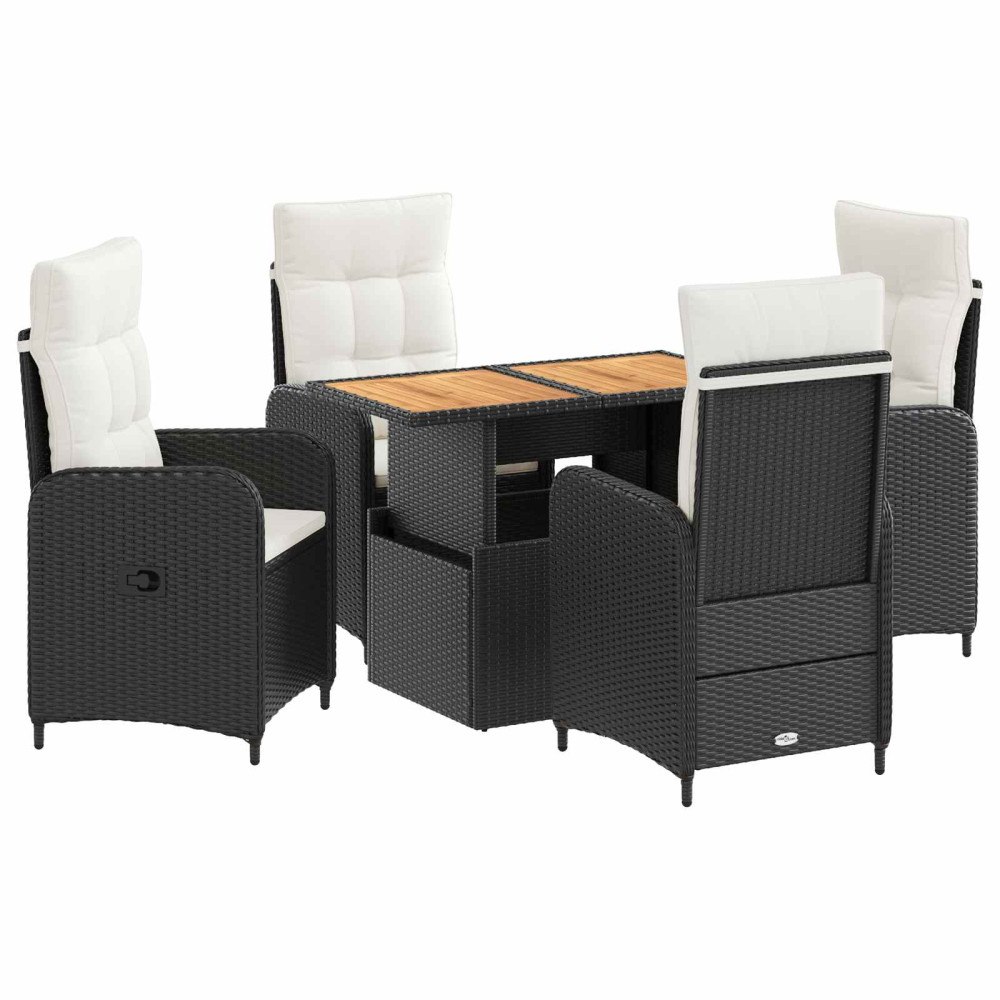 vidaXL Utomhusmatbord 5 pcs Svart och krämvit