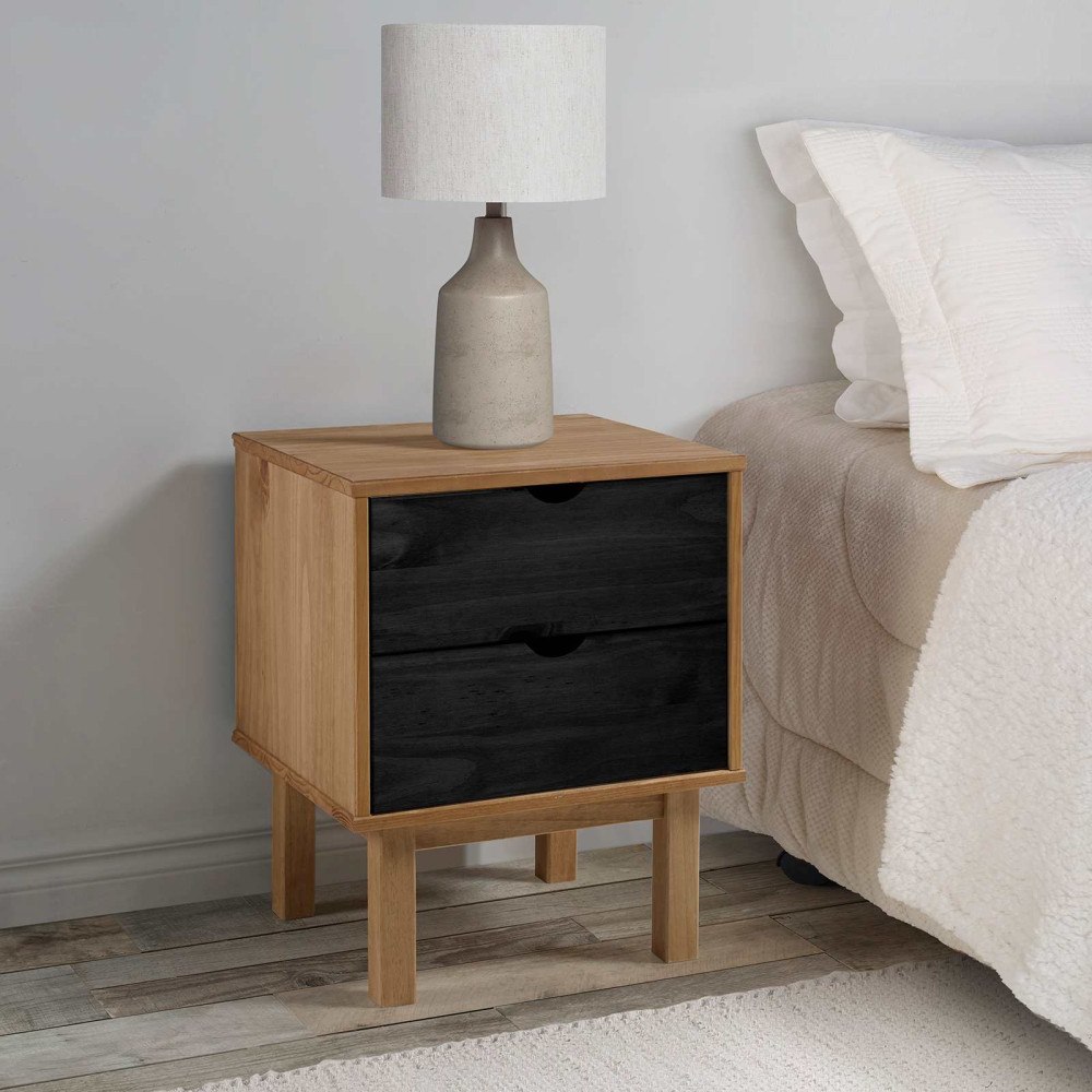 vidaXL Sängbord OTTA Svart 45 x 39 x 57 cm Massiv furu