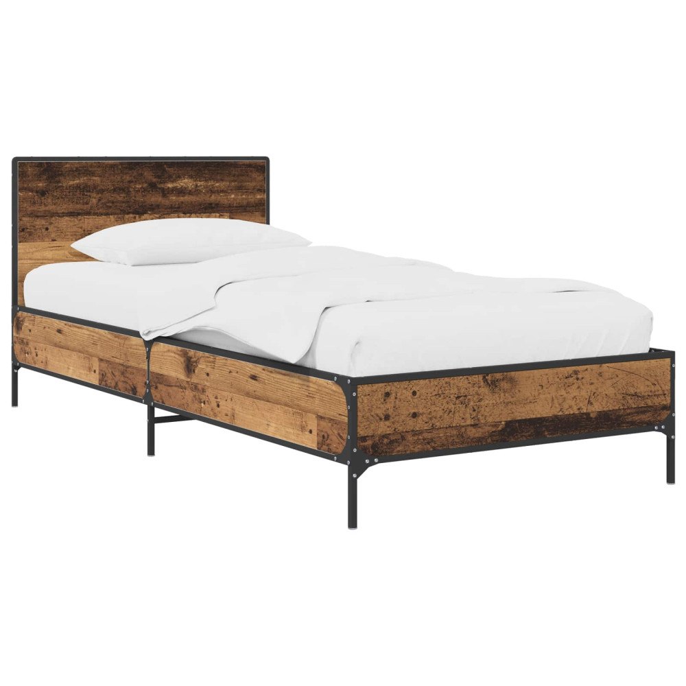 vidaXL Sängram med huvudgavel Gammalt trä 80 x 200 cm Konstruerat trä