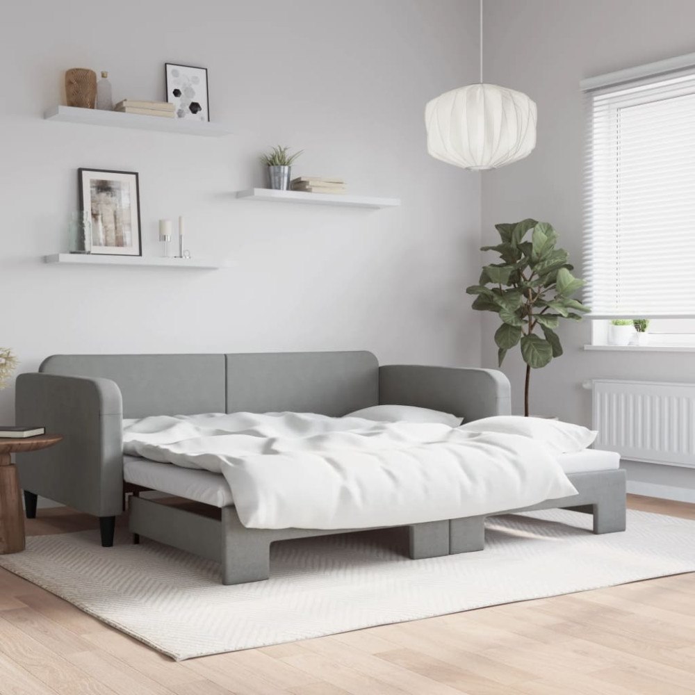 vidaXL Dagbädd utdragbar ljusgrå 100x190 cm tyg