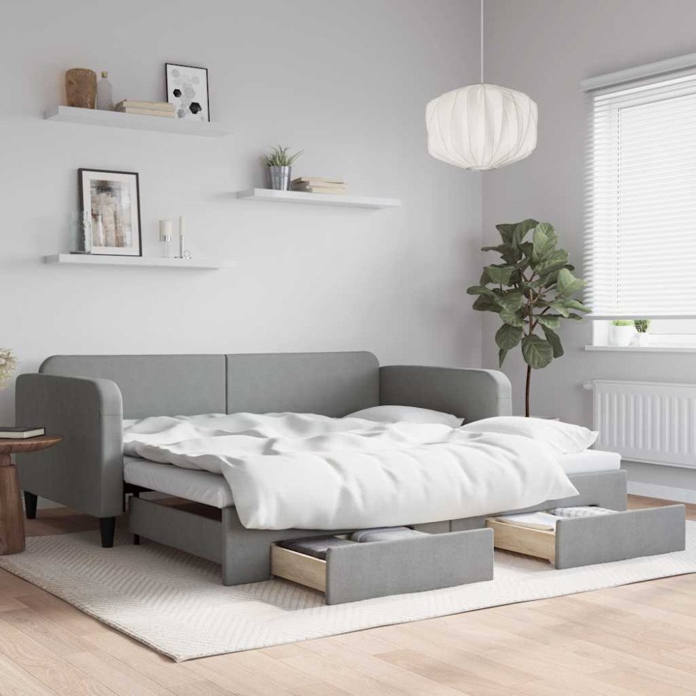 vidaXL Dagbädd utdragbar med lådor ljusgrå 100x190 cm tyg