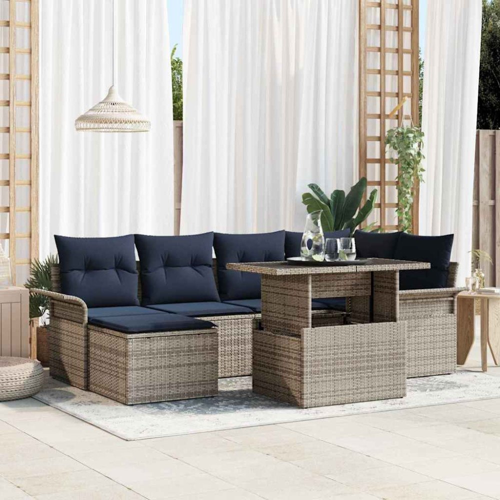 vidaXL Trädgårdsoffset med kudde 7 pcs Grå konstrotting