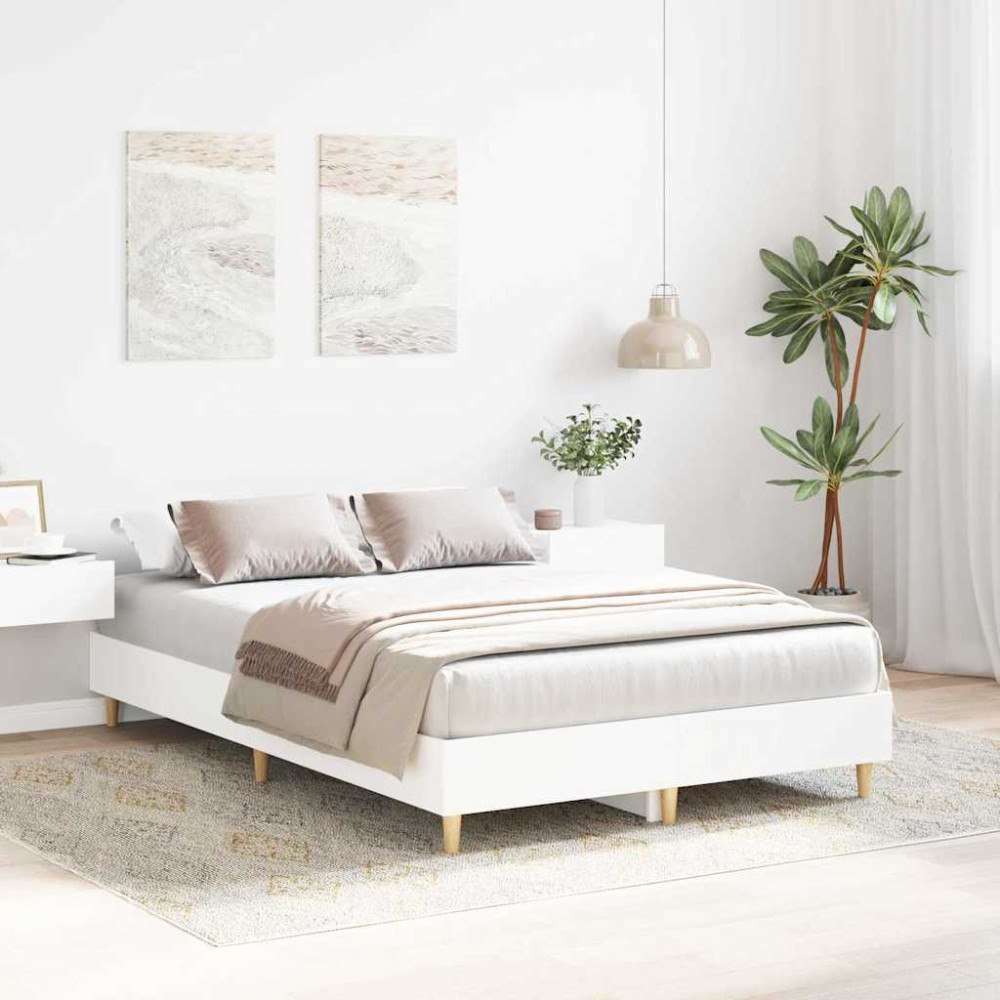 vidaXL Sängram Vit 137 x 190 cm Konstruerat trä