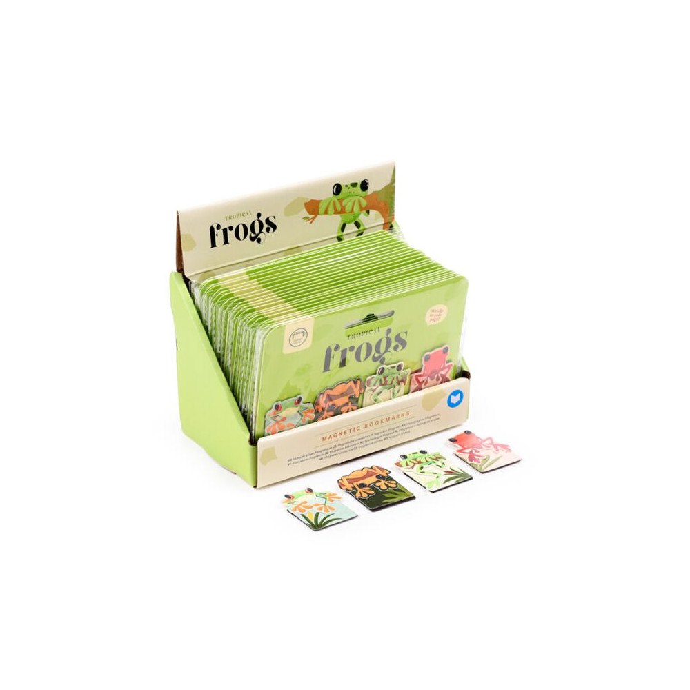 Puckator Magnetiskt Bokmärkesset med 4 bokmärken Tropical Frogs - Grodor - Display med 24 st