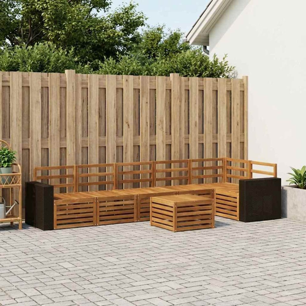 vidaXL Sektionsoffgrupp 7 pcs Naturlig Massivt Akaciaträ