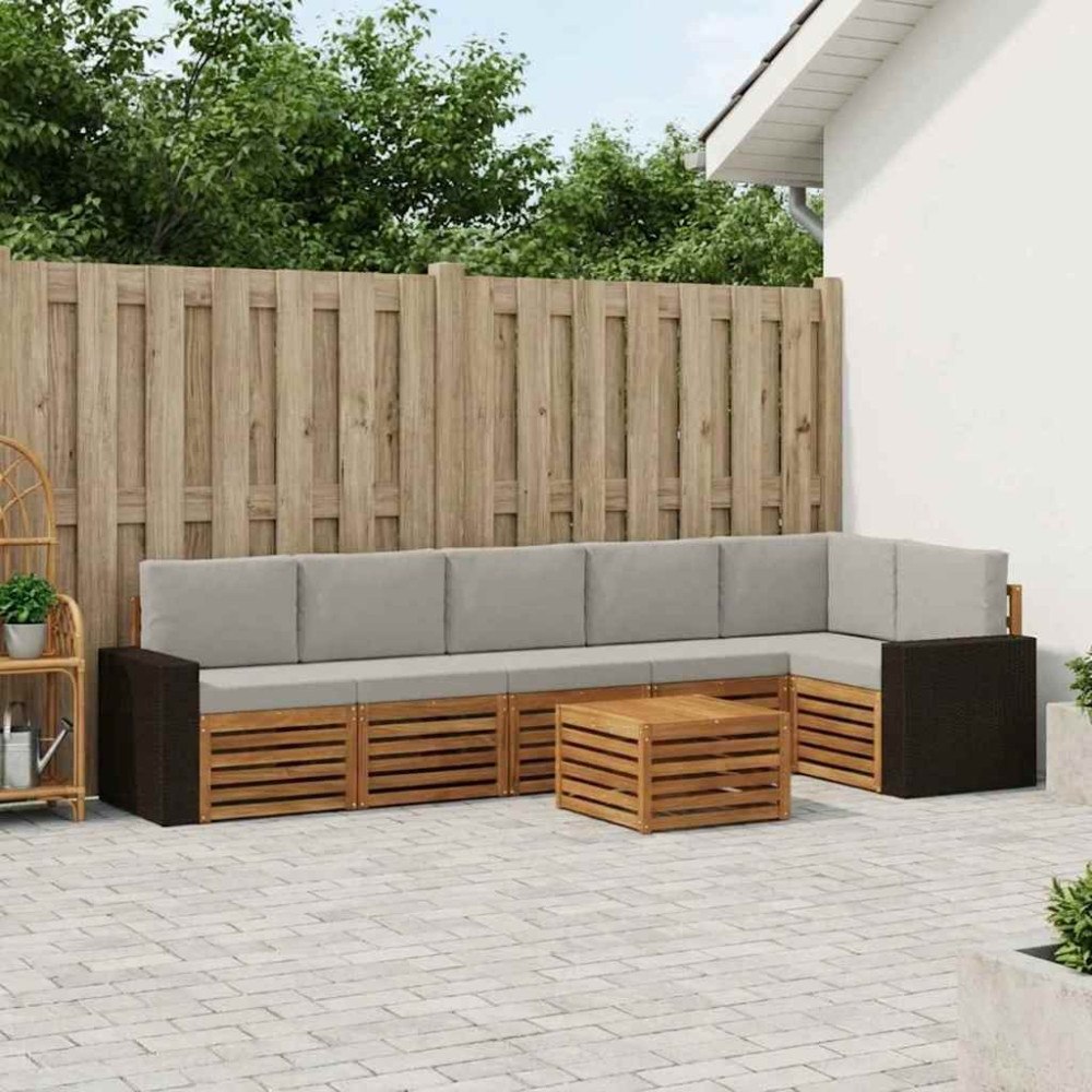vidaXL Sektionsoffgrupp 7 pcs Naturlig och ljusgrå Massivt Akaciaträ