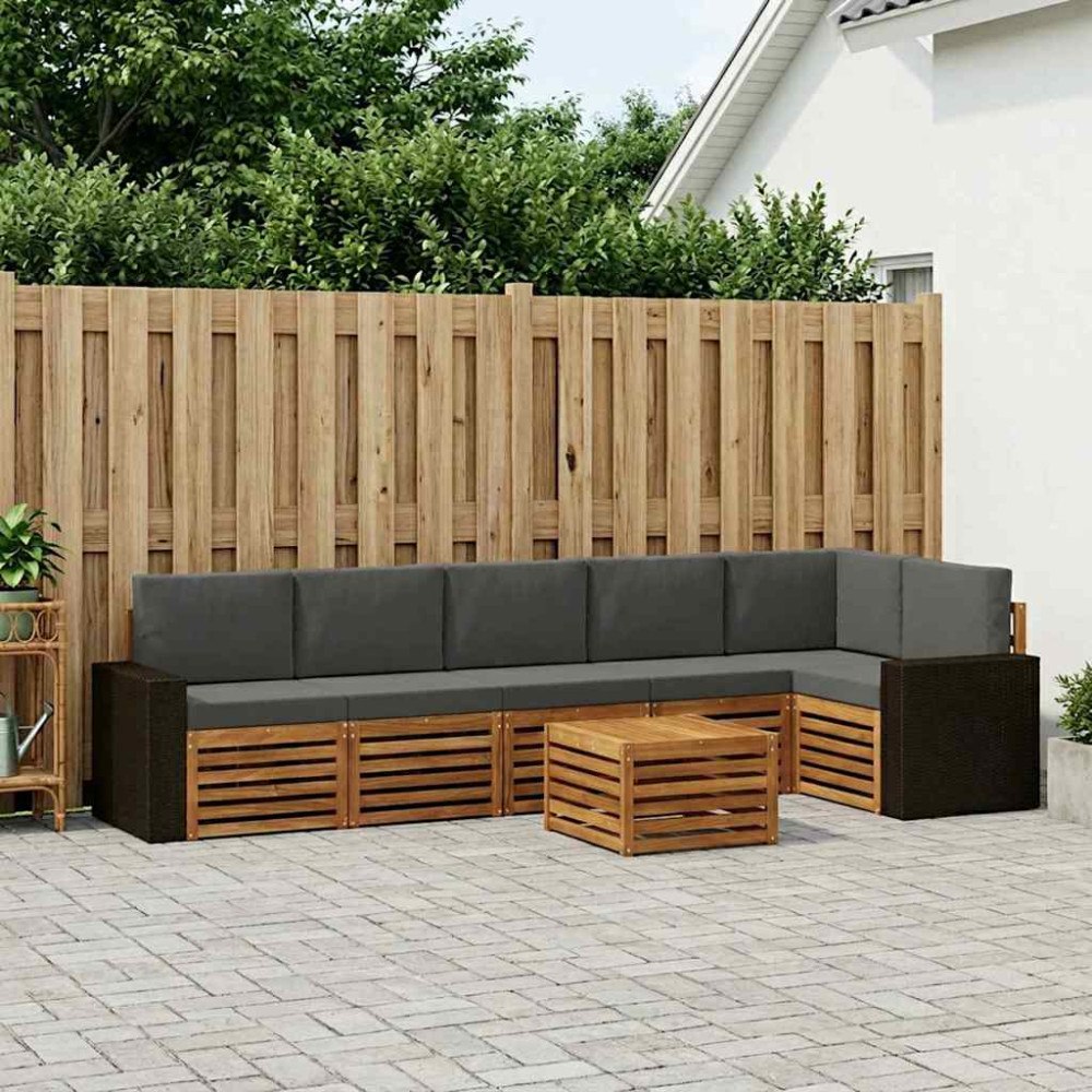 vidaXL Sektionsoffgrupp 7 pcs Naturlig och Antracit Massivt Akaciaträ