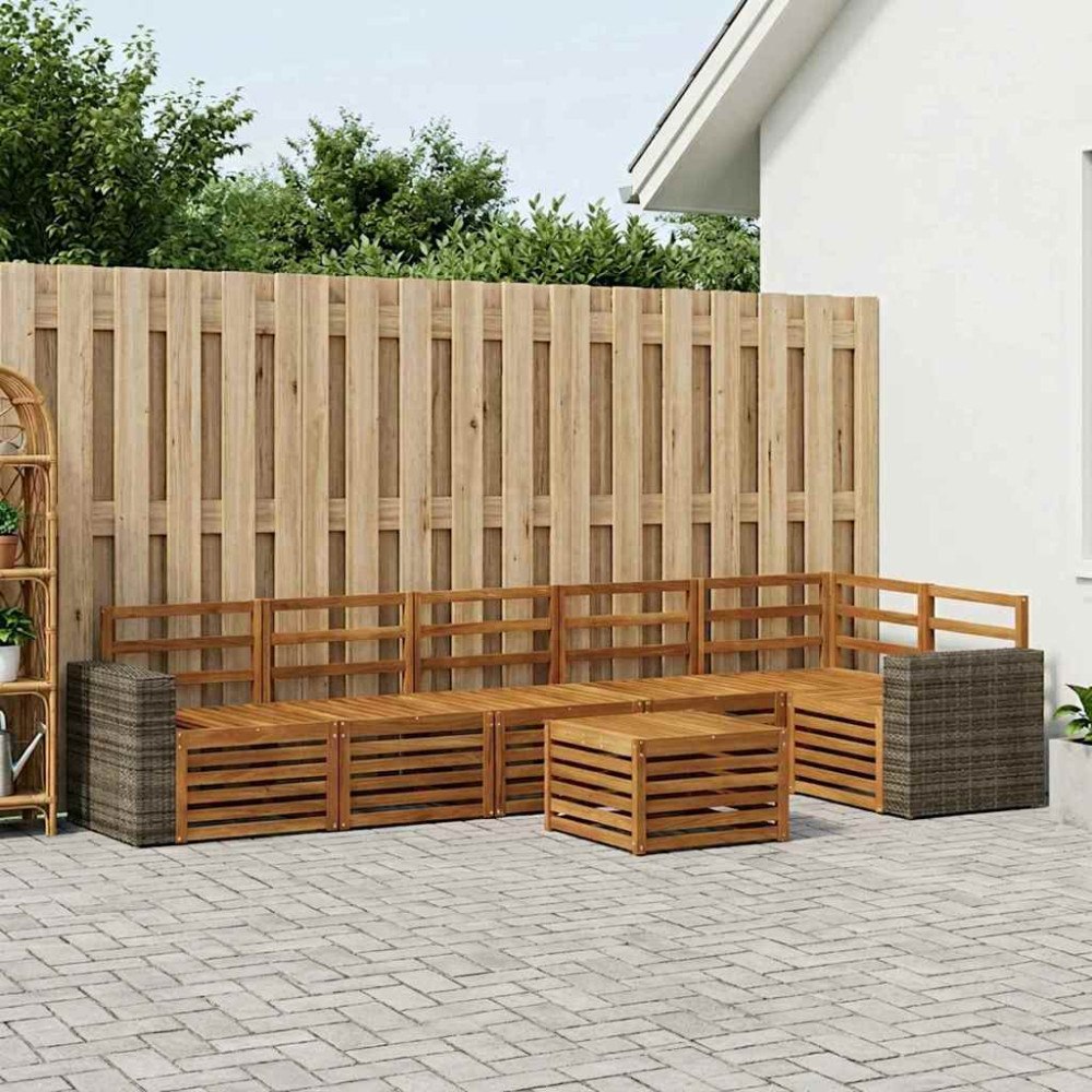 vidaXL Sektionsoffgrupp 7 pcs Naturlig Massivt Akaciaträ