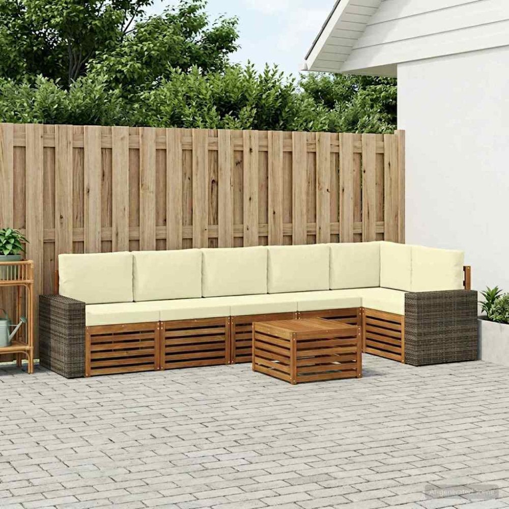 vidaXL Sektionsoffgrupp 7 pcs Naturlig och Grädde Massivt Akaciaträ