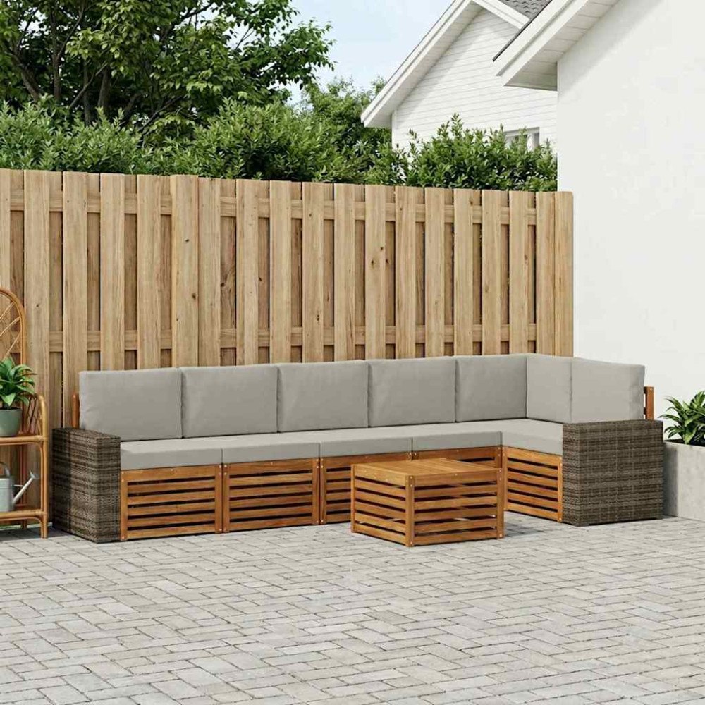 vidaXL Sektionsoffgrupp 7 pcs Naturlig och ljusgrå Massivt Akaciaträ