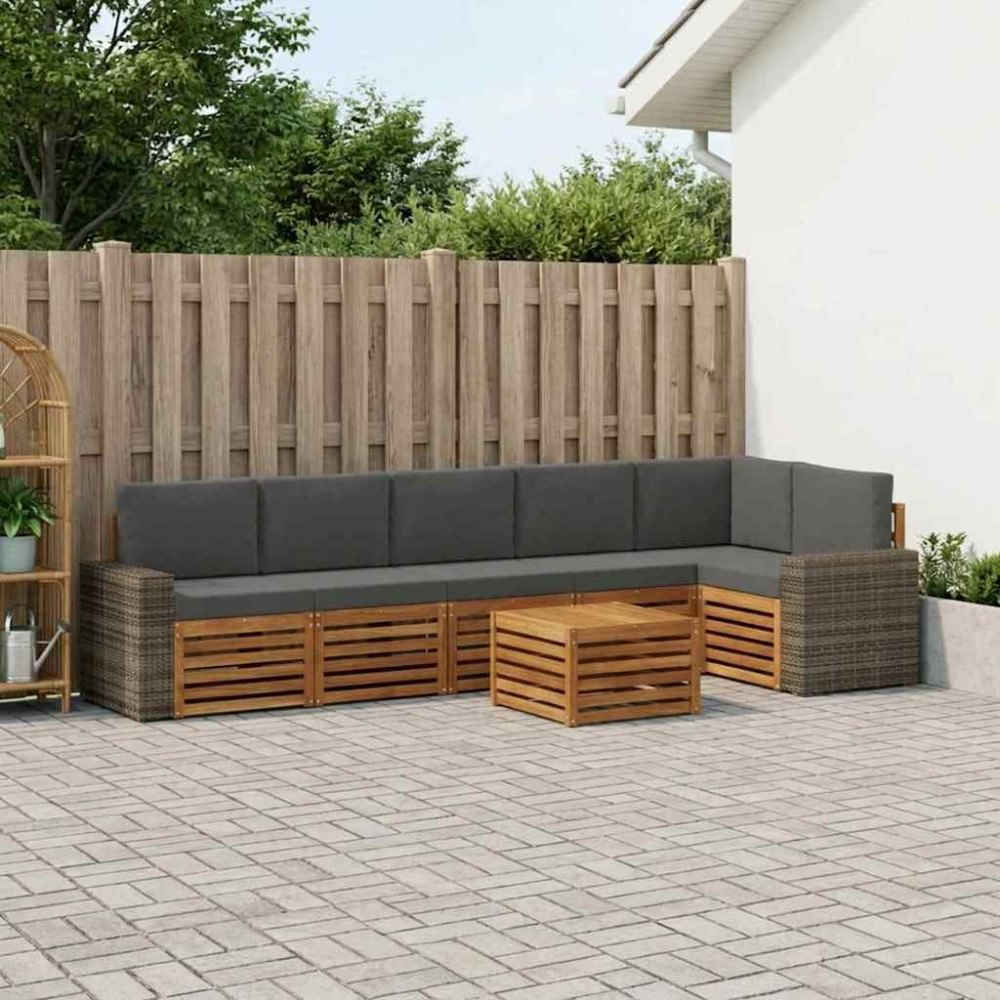vidaXL Sektionsoffgrupp 7 pcs Naturlig och Antracit Massivt Akaciaträ