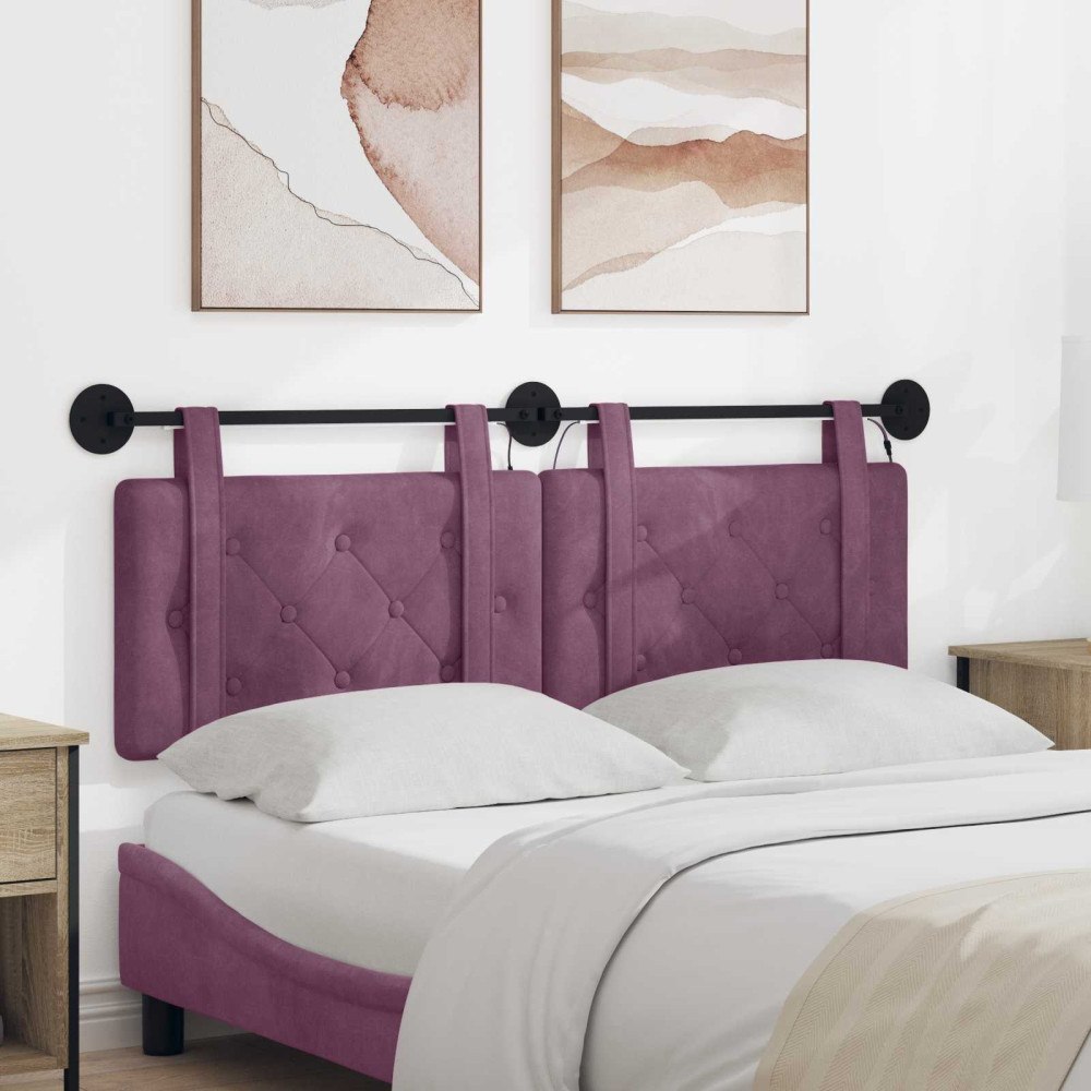 vidaXL Hängande sänggavel Med LED-lampa Lila Sammet