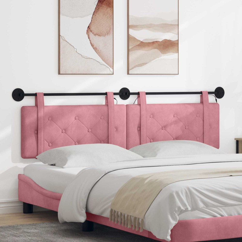 vidaXL Hängande sänggavel Med LED-lampa Rosa Sammet