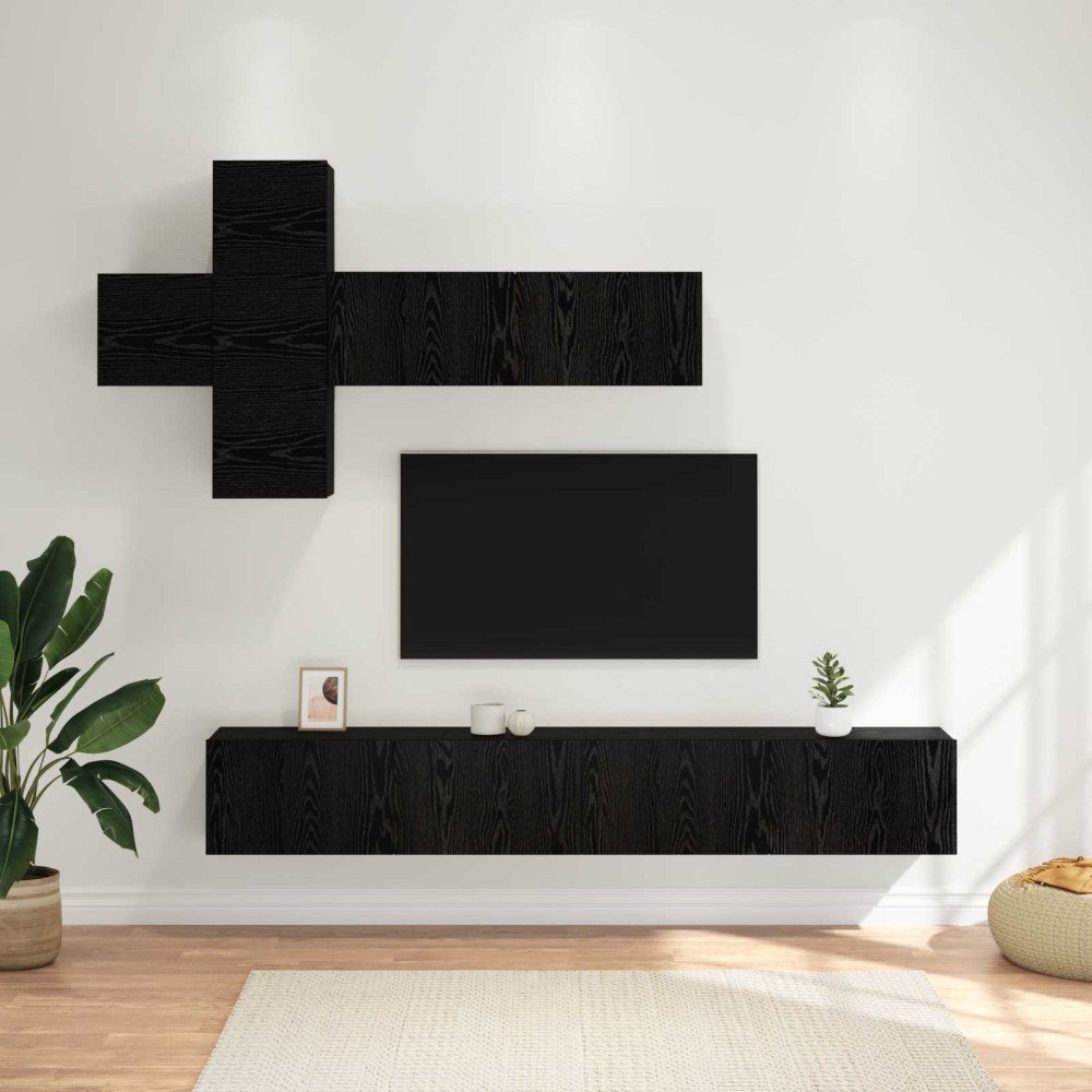 vidaXL TV-bänkset Väggmonterad 7 pcs Svart ek Konstruerat trä
