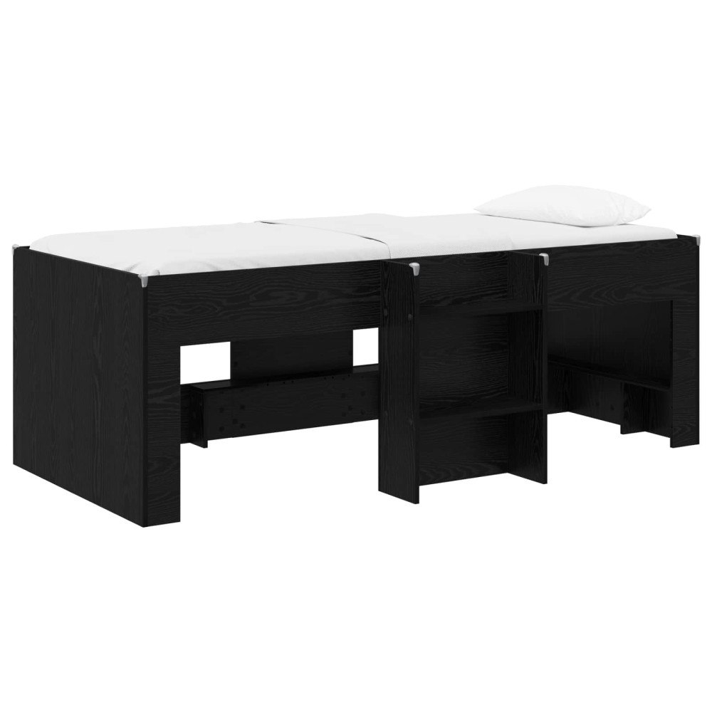 vidaXL Barns hög sängram 2 pcs Svart ek 90 x 190 cm Konstruerat trä
