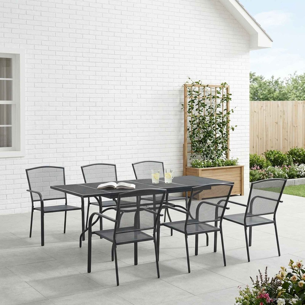 vidaXL Trädgårdsmöbelset 7 pcs Antracit 212 x 90 x 76 cm Nät och Stål