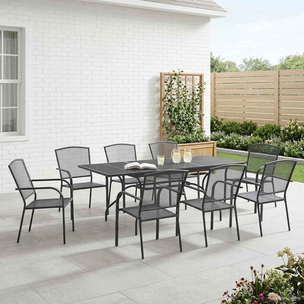vidaXL Trädgårdsmöbelset 9 pcs Antracit 212 x 90 x 76 cm Nät och Stål