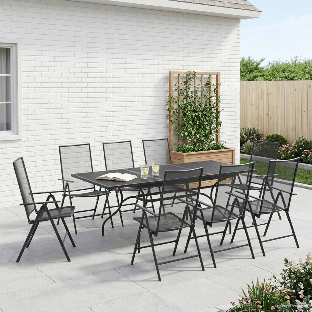 vidaXL Trädgårdsmöbelset 9 pcs Antracit 212 x 90 x 76 cm Nät och Stål
