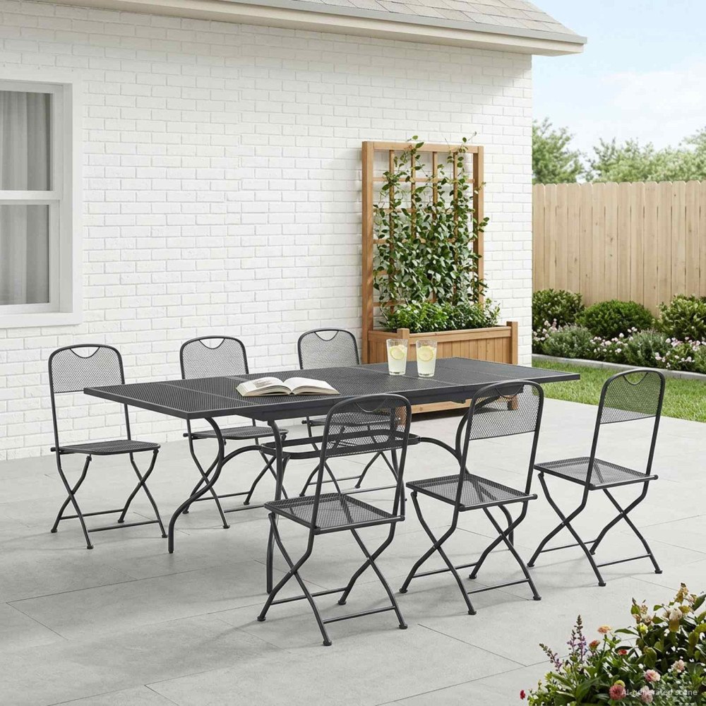 vidaXL Trädgårdsmöbelset 7 pcs Antracit 212 x 90 x 76 cm Nät och stål
