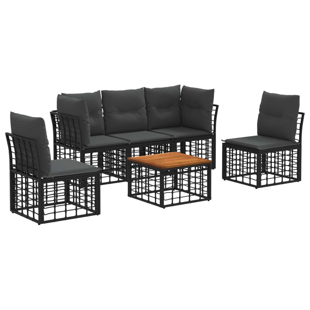 vidaXL Utomhussoffset 6 pcs Svart och Mörkgrå Polyester