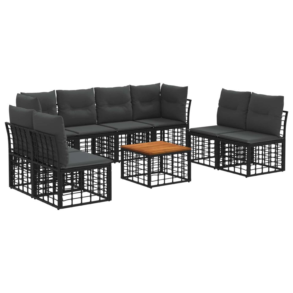 vidaXL Utomhussoffset 9 pcs Svart och Mörkgrå Polyester