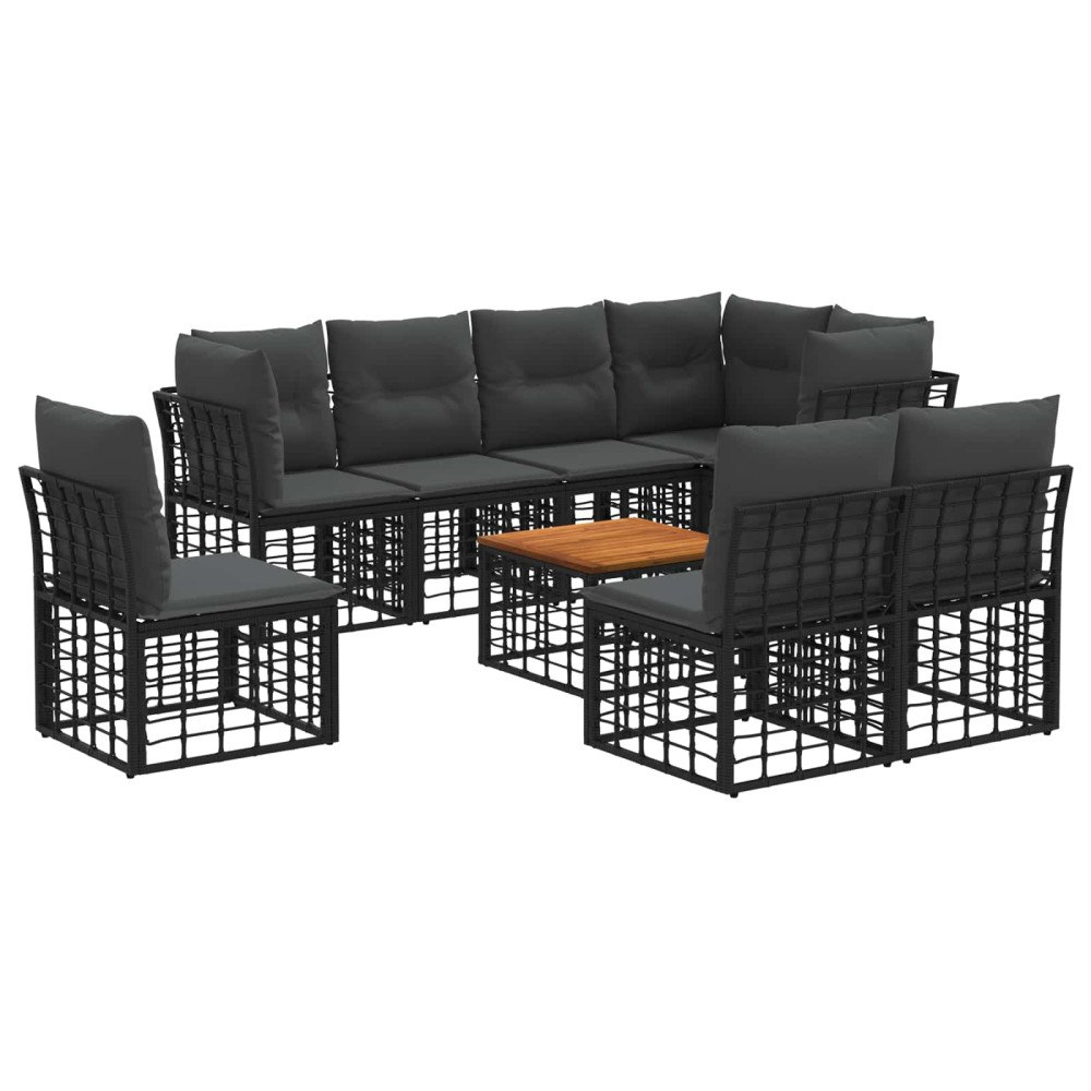 vidaXL Utomhussoffset 9 pcs Svart och Mörkgrå Polyester