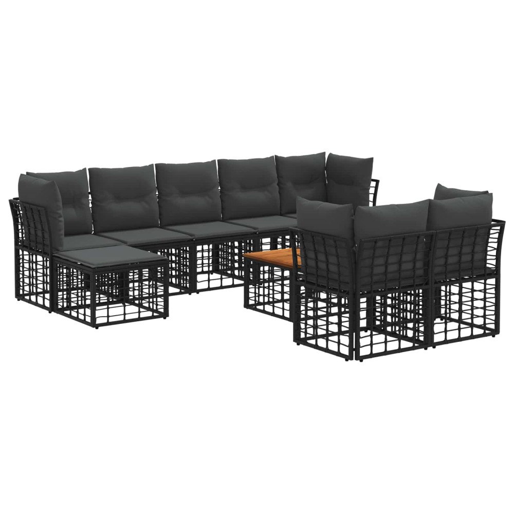 vidaXL Utomhussoffset 10 pcs Svart och Mörkgrå Polyester