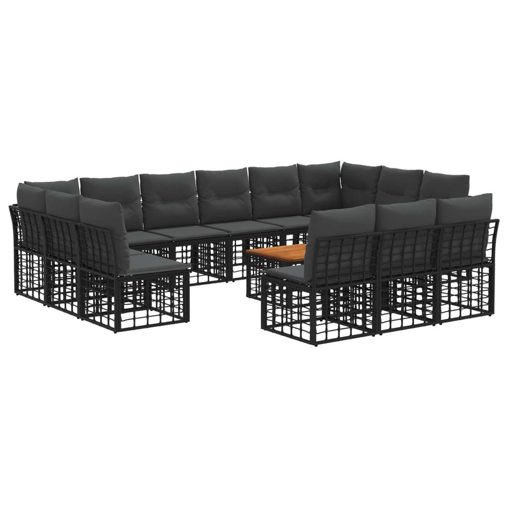 vidaXL Utomhussoffset 14 pcs Svart och Mörkgrå Polyester