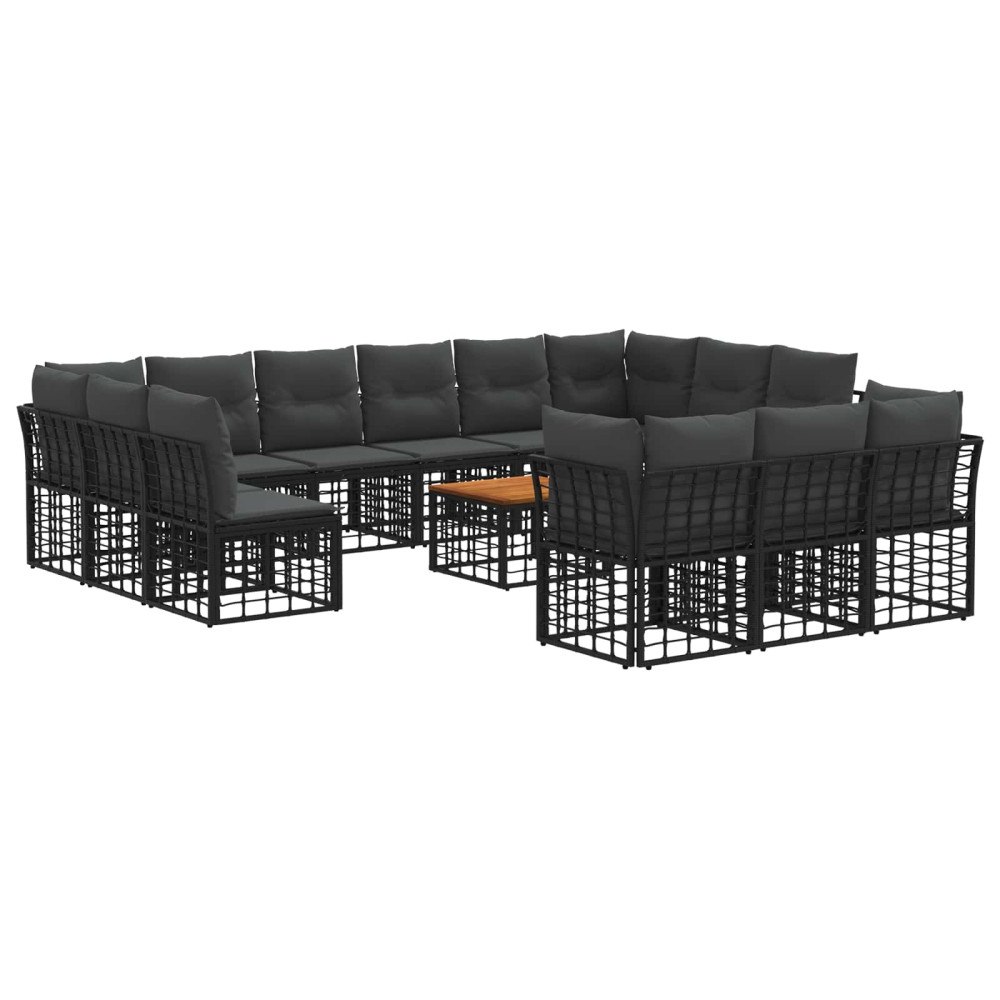 vidaXL Utomhussoffset 14 pcs Svart och Mörkgrå Polyester