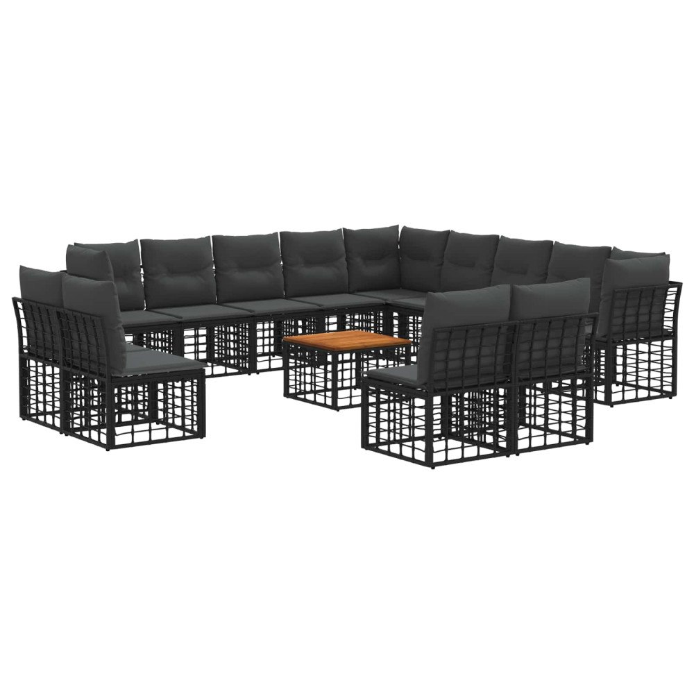 vidaXL Utomhussoffset 14 pcs Svart och Mörkgrå Polyester
