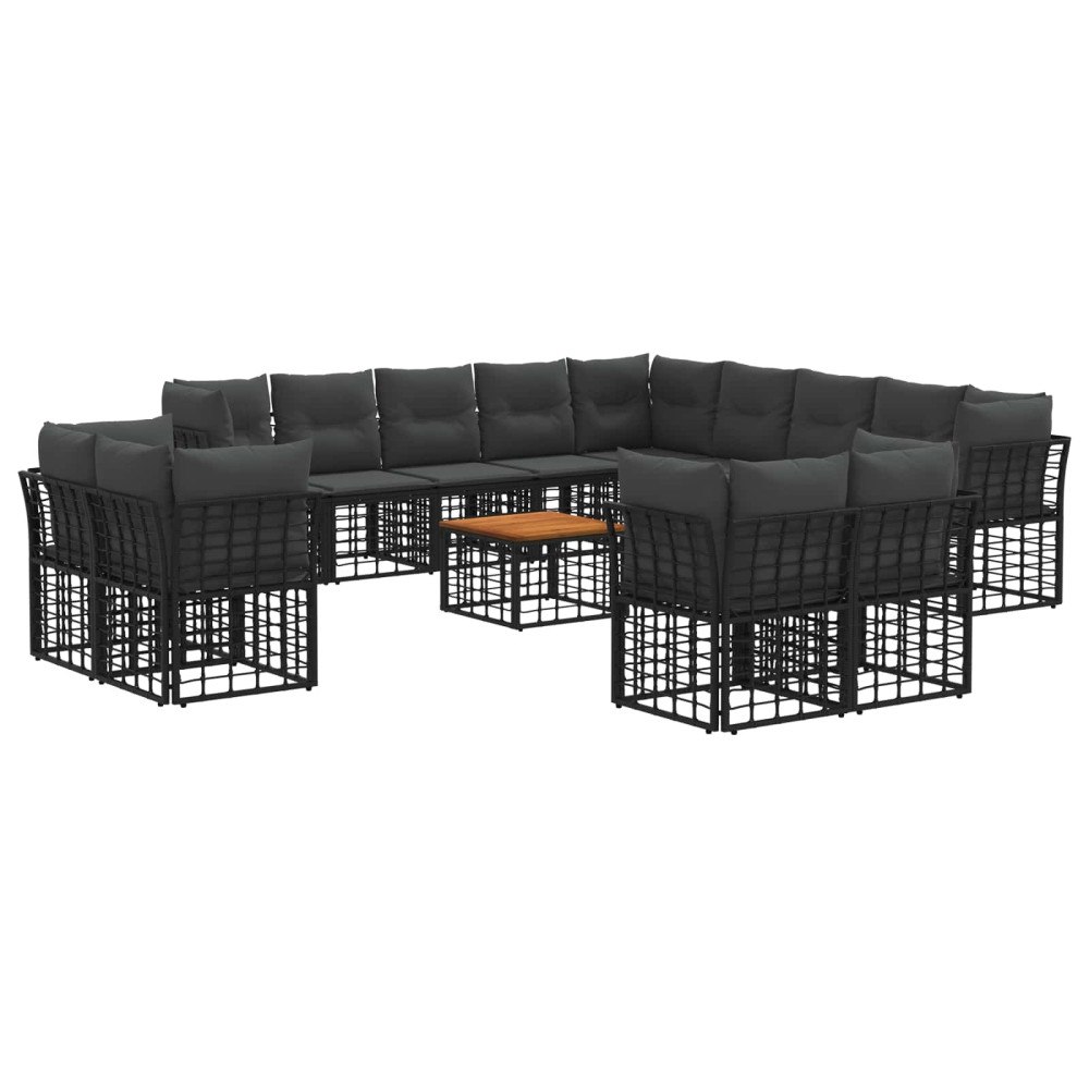 vidaXL Utomhussoffset 14 pcs Svart och Mörkgrå Polyester