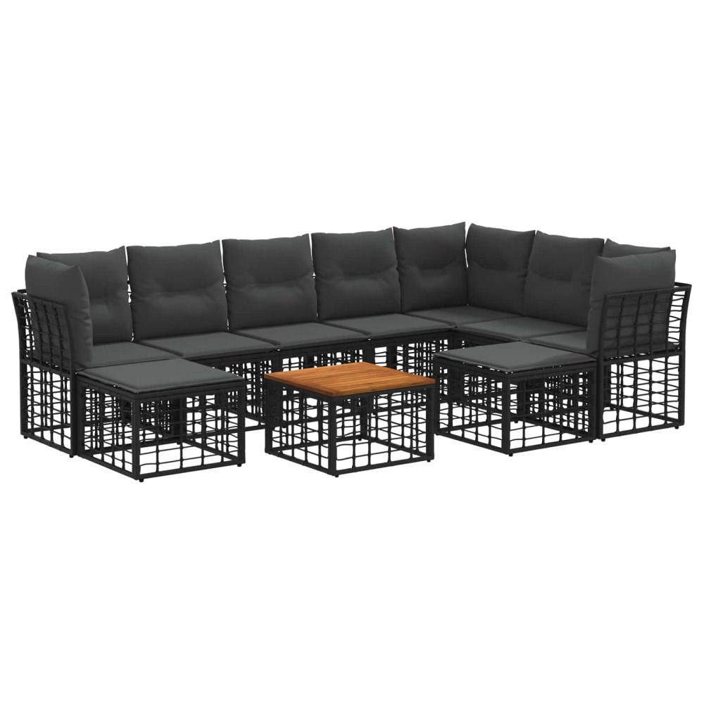 vidaXL Utomhussoffset 10 pcs Svart och Mörkgrå Polyester
