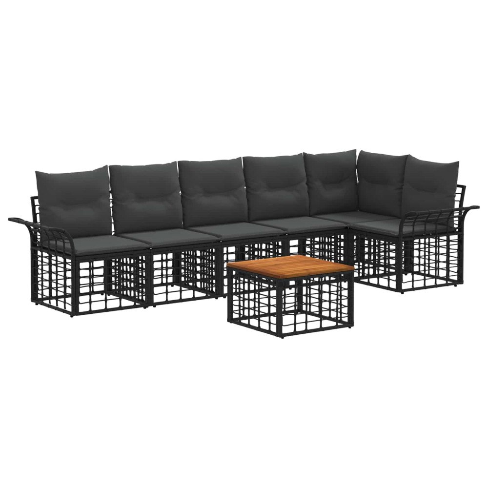 vidaXL Utomhussoffset 7 pcs Svart och Mörkgrå Polyester