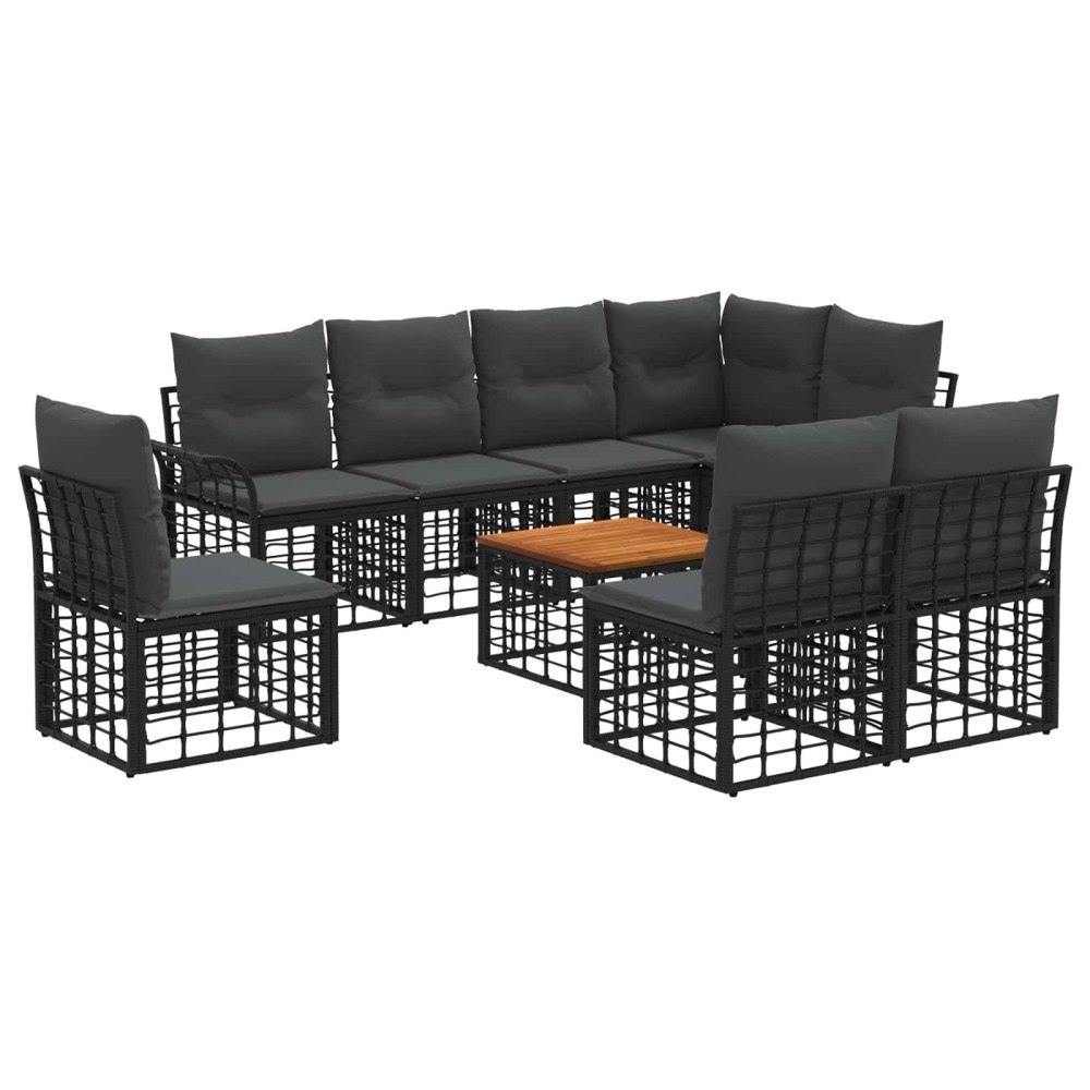 vidaXL Utomhussoffset 9 pcs Svart och Mörkgrå Polyester