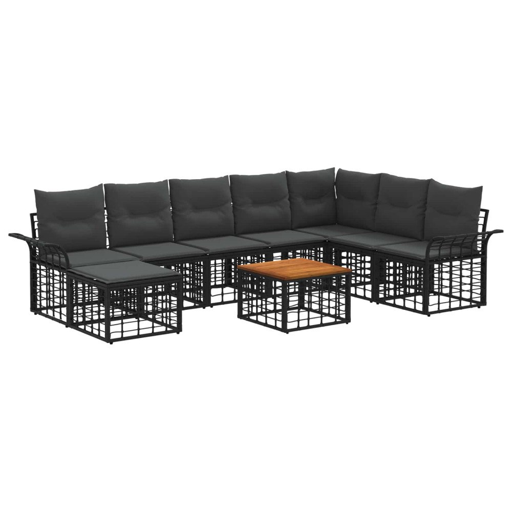 vidaXL Utomhussoffset 9 pcs Svart och Mörkgrå Polyester