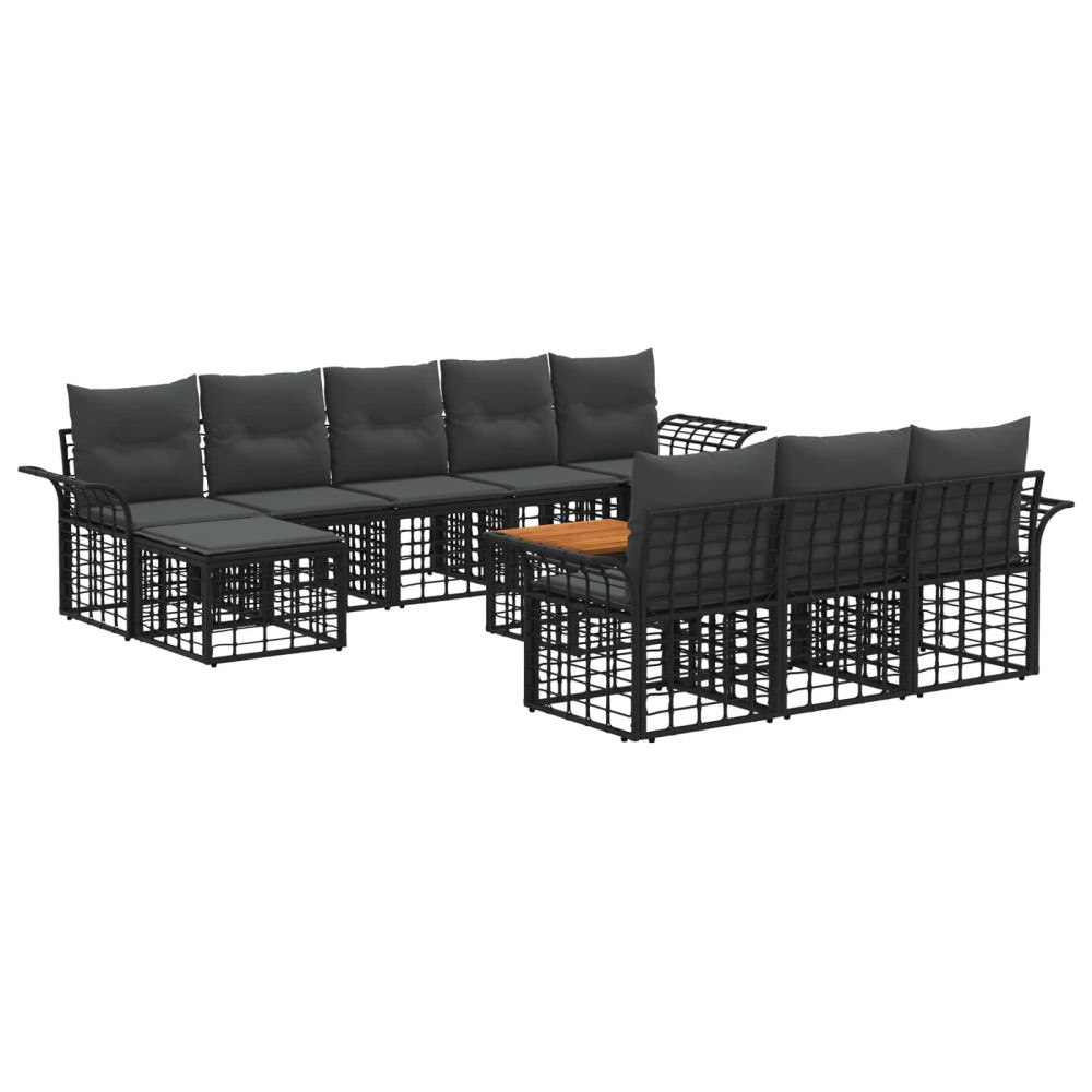 vidaXL Utomhussoffset 11 pcs Svart och Mörkgrå Polyester