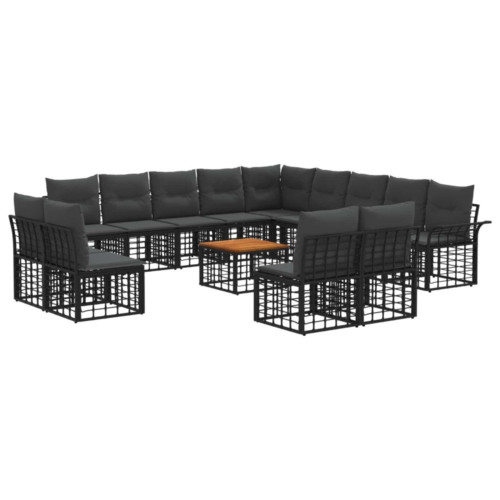 vidaXL Utomhussoffset 14 pcs Svart och Mörkgrå Polyester