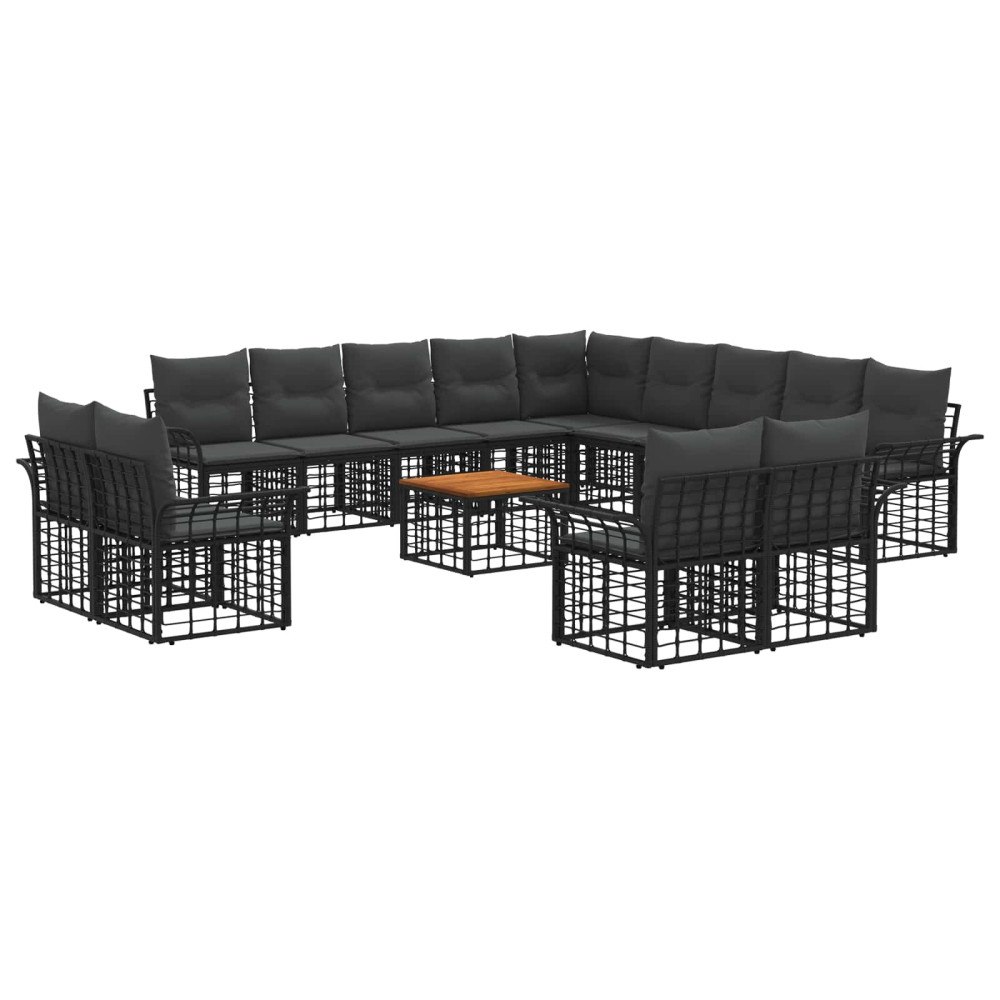 vidaXL Utomhussoffset 14 pcs Svart och Mörkgrå Polyester