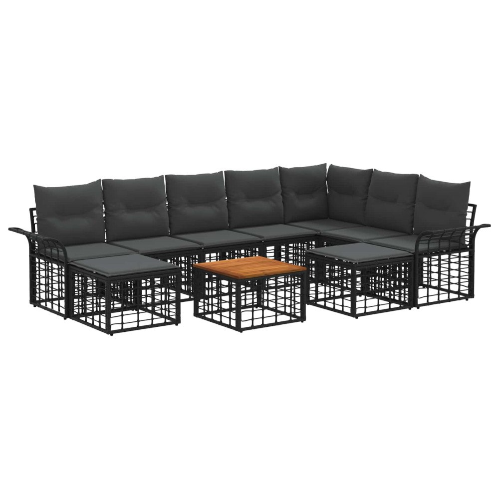 vidaXL Utomhussoffset 10 pcs Svart och Mörkgrå Polyester