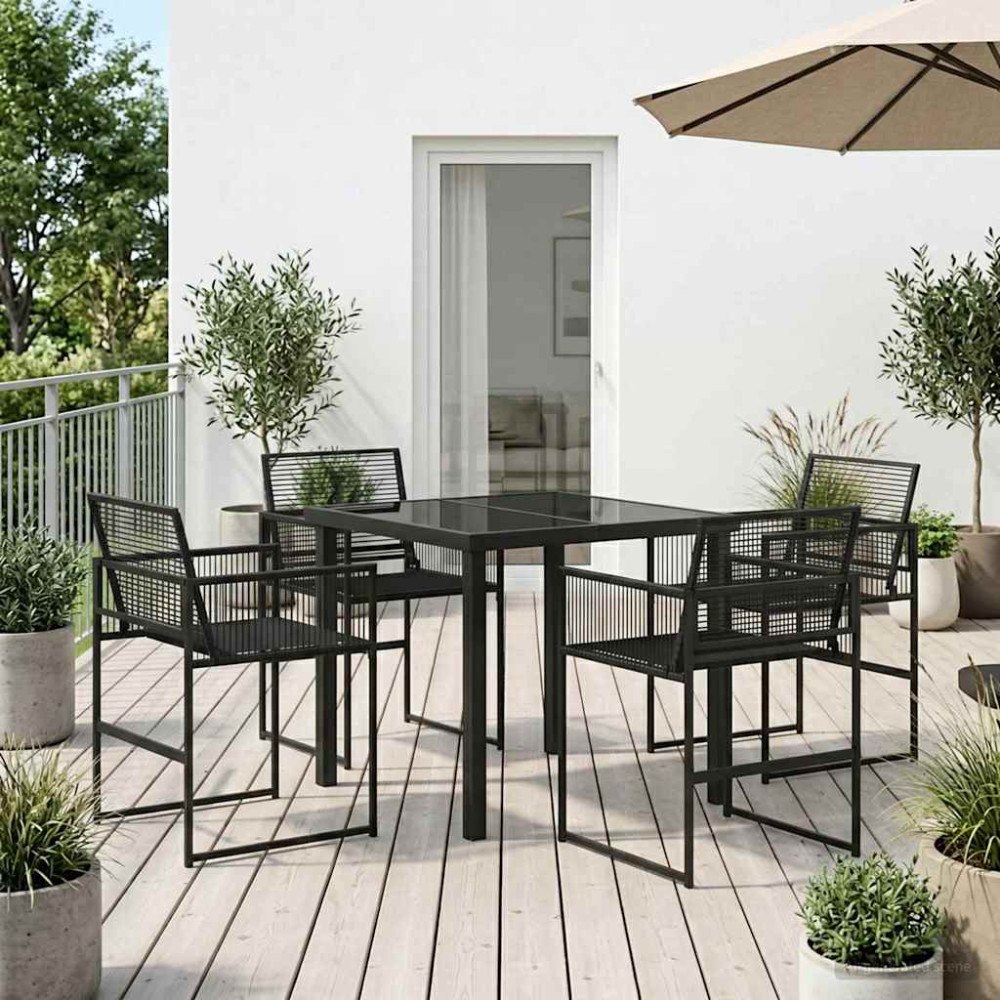 vidaXL Trädgårdsmöbelset 5 pcs Svart konstrotting
