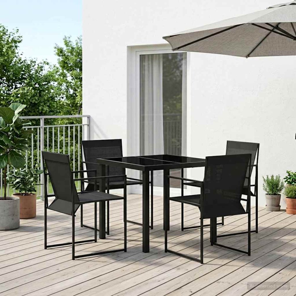 vidaXL Trädgårdsmöbelset 5 pcs Svart Textilene och Stål