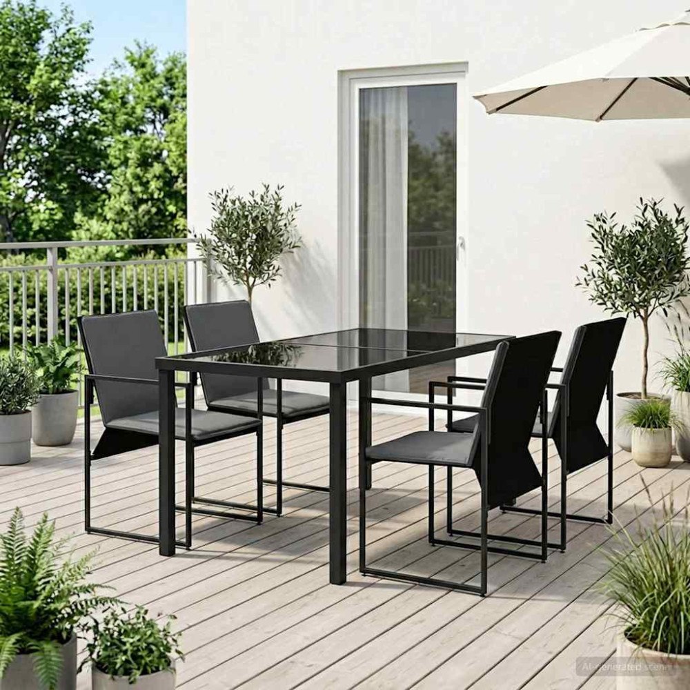 vidaXL Trädgårdsmöbelset 5 pcs Svart och Anthracit 140 x 70 x 73 cm