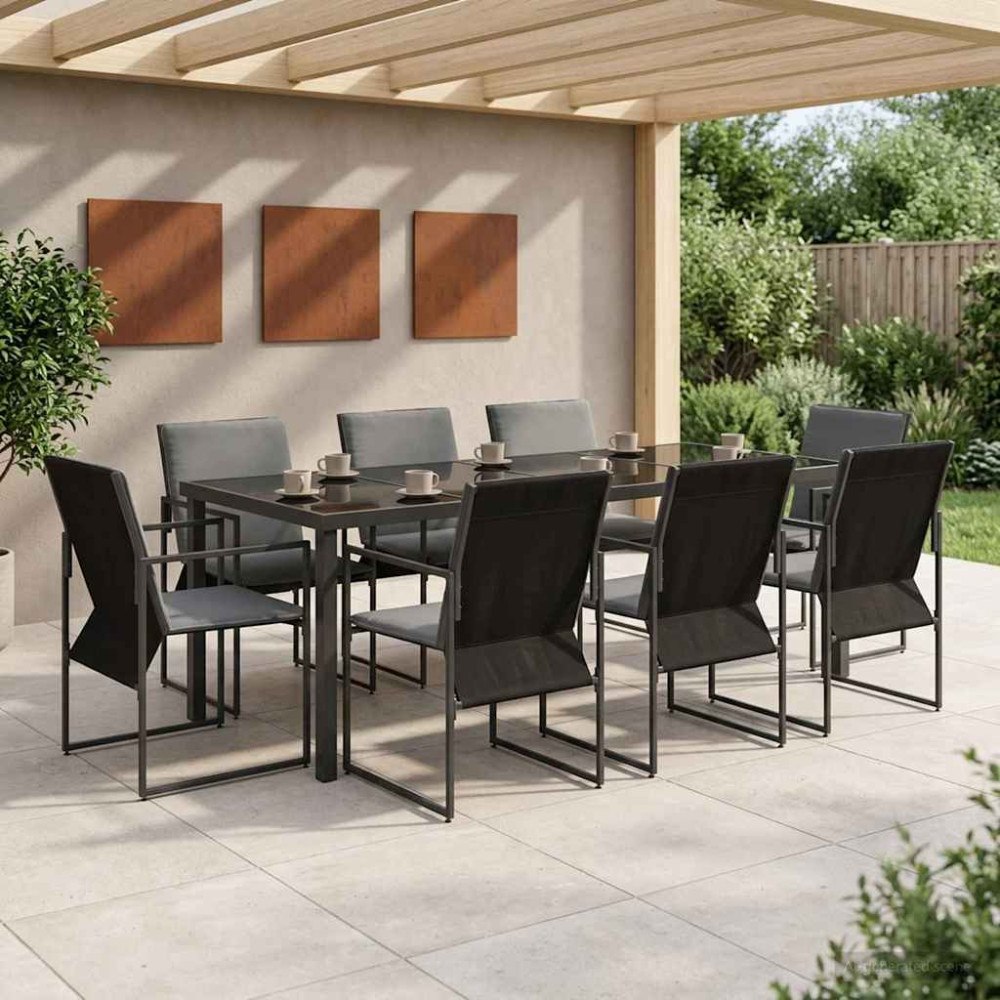vidaXL Trädgårdsmöbelset 9 pcs Svart och Anthracit 200 x 80 x 73 cm